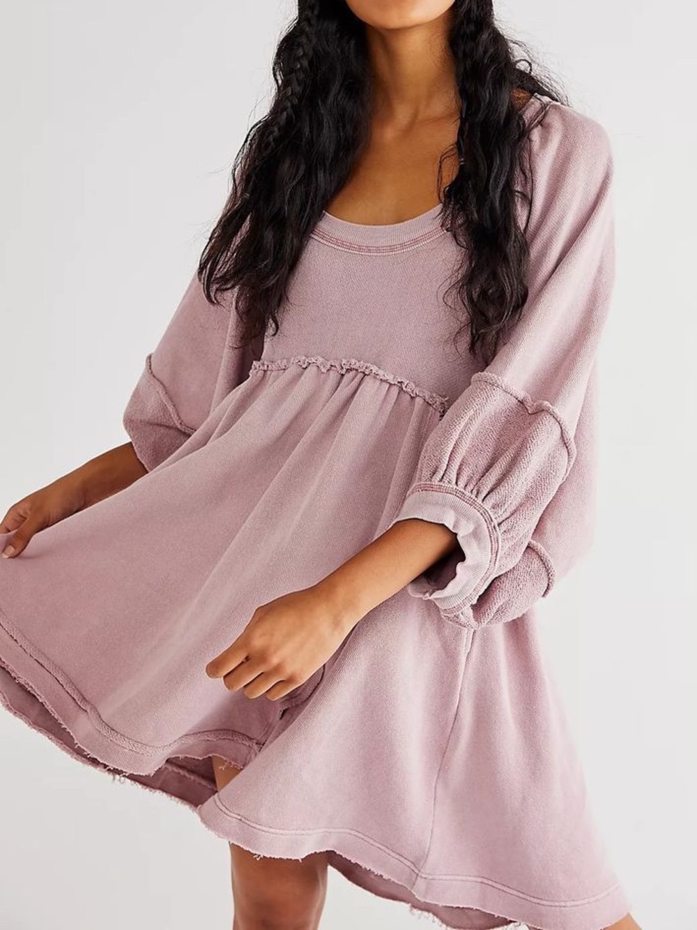 Free People XS Pink Mauve Sunchild Babydoll Tunic/Pullover Dress